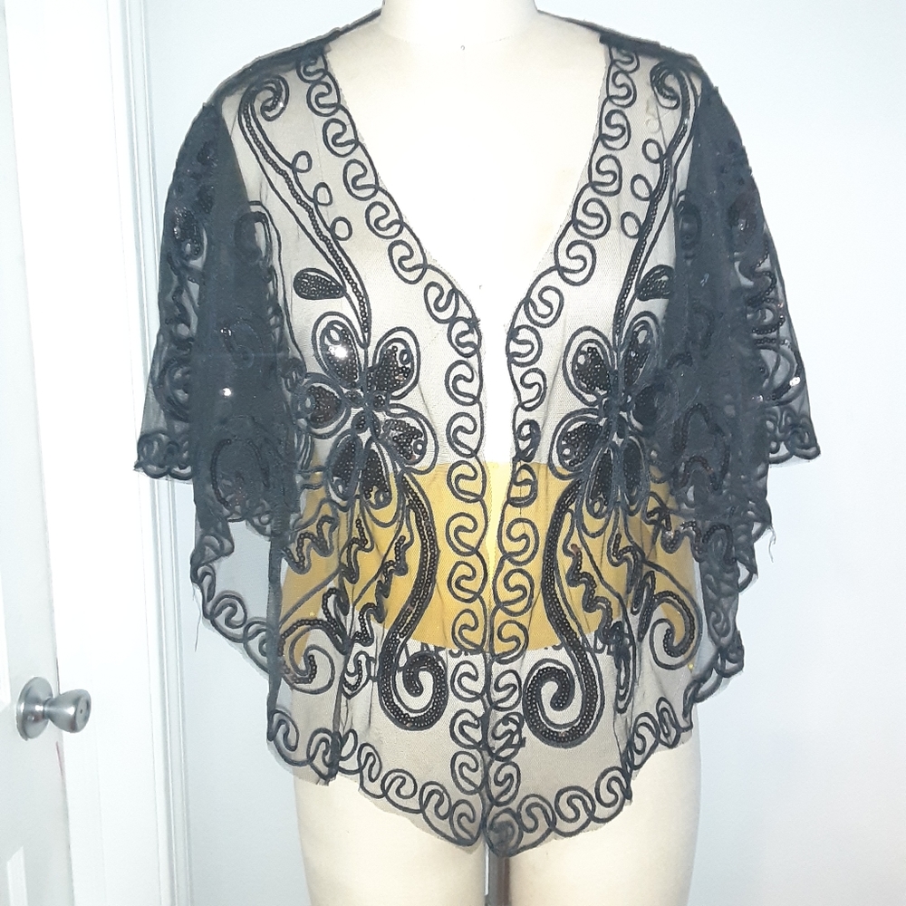 Sheer black sequin shawl